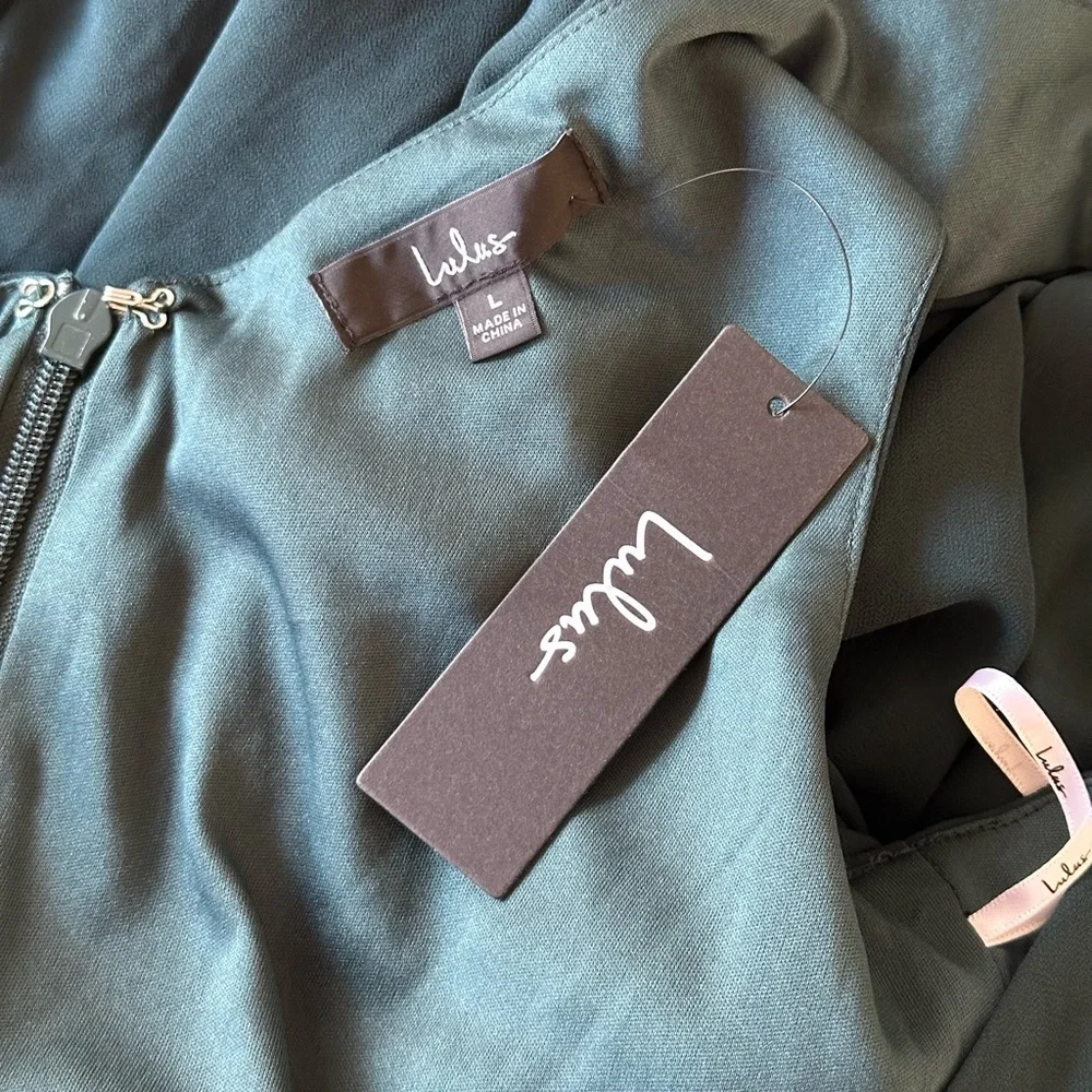 Lulus NWT Thoughts of Hue Emerald Green Surplice Maxi Dress Slit Formal Gown - Picture 6 of 10